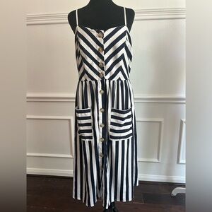 Style House Striped Navy and White Button-Down Dress, Size XL